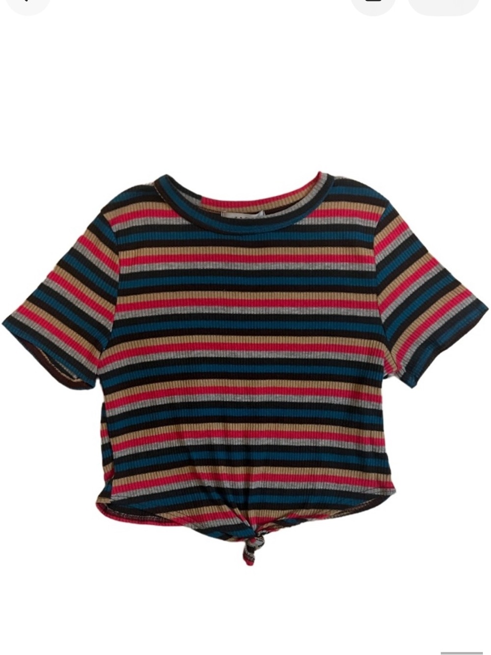 gaze Short-Sleeve Striped Tie-Front Tee in Blue, Pink, Black